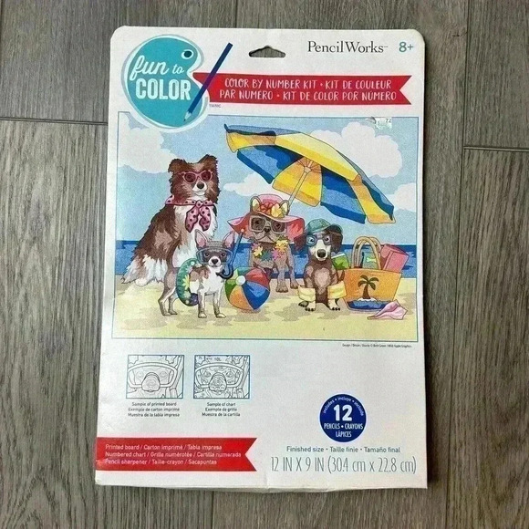 Pencil Works Color By Number Art Kit SUMMER PAWS Vaca Puppies Dogs at the Beach - Picture 2 of 3